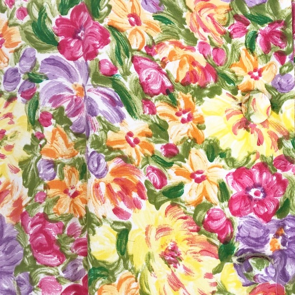 VINTAGE 80s 90s Bold Yellow Pink Floral Brushstroke Art Print Silk Pleated Mini - Picture 7 of 9